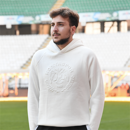 KABARTMA LOGOLU HOODIE KREM - Görsel 3