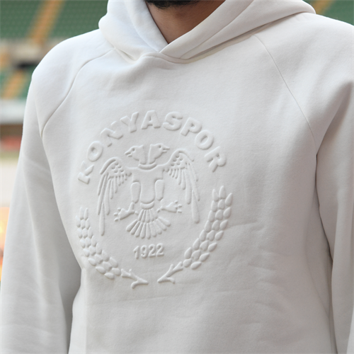 KABARTMA LOGOLU HOODIE KREM - Görsel 4